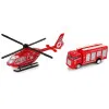Sarkana ugunsdzēsēju automašīnas komplekts ar helikopteru Auto komplekti