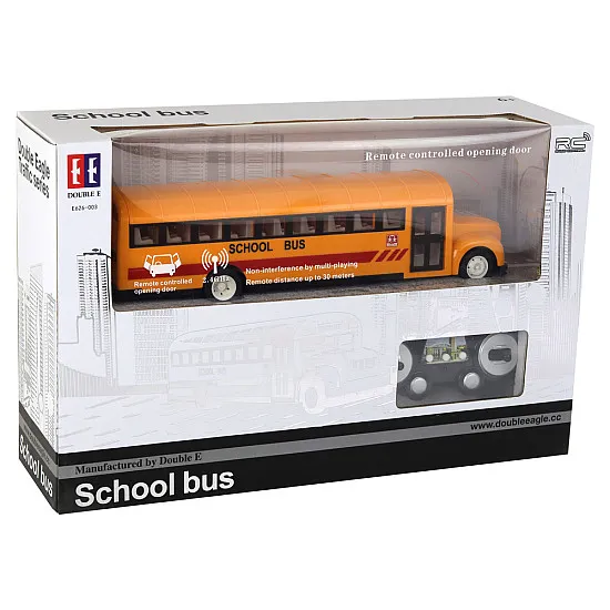 Dzeltens tālvadības R/C skolas autobuss ar atveramām durvīm Radio vadāmās rotaļlietas