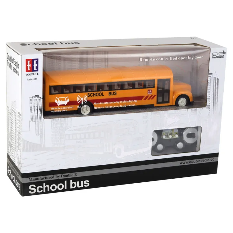 Dzeltens tālvadības R/C skolas autobuss ar atveramām durvīm Radio vadāmās rotaļlietas