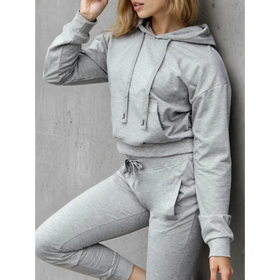 Sievišķīga gaiši pelēka džemperis ar adatu Somija Džemperi ar kapuci