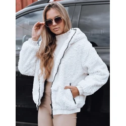 Sieviešu balta kažokādas jaka ar kapuci Jules