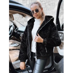 Sieviešu melna kažokādas jaka ar kapuci Jules