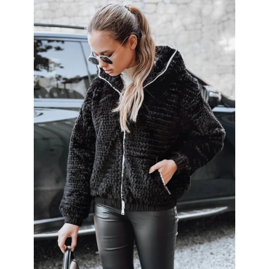 Sieviešu melna kažokādas jaka ar kapuci Jules Sieviešu jakas