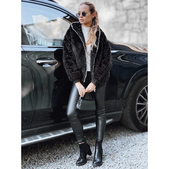 Sieviešu melna kažokādas jaka ar kapuci Jules Sieviešu jakas