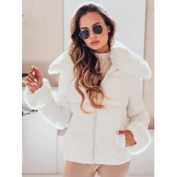 Sieviešu balta īsa jaka ar kažokādu Flora