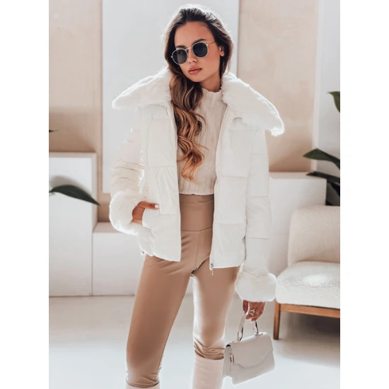 Sieviešu balta īsa jaka ar kažokādu Flora Sieviešu jakas