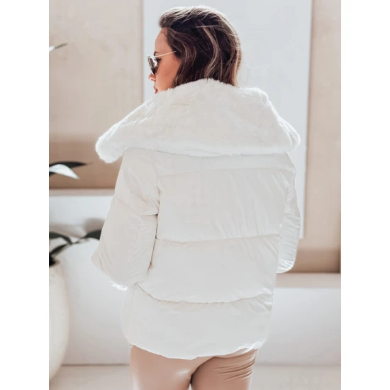 Sieviešu balta īsa jaka ar kažokādu Flora Sieviešu jakas