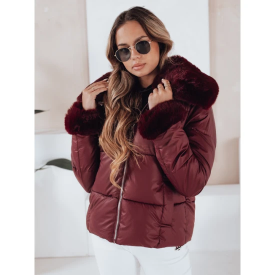 Sieviešu bordo krāsas īsa jaka ar kažokādu Flora Sieviešu jakas