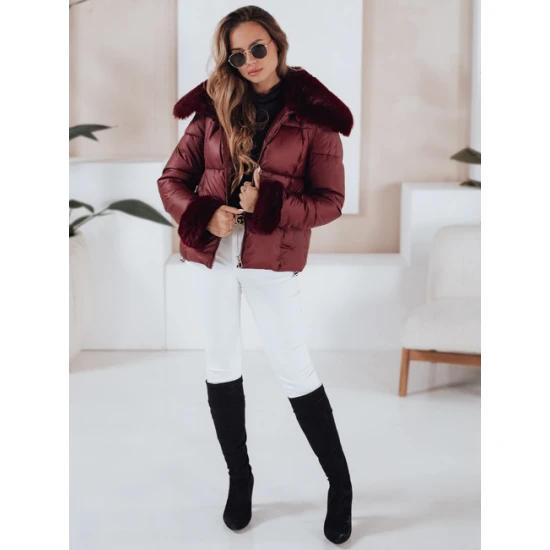 Sieviešu bordo krāsas īsa jaka ar kažokādu Flora Sieviešu jakas