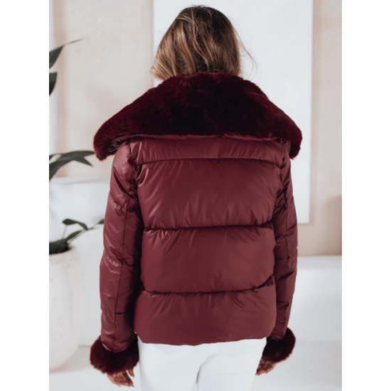 Sieviešu bordo krāsas īsa jaka ar kažokādu Flora Sieviešu jakas