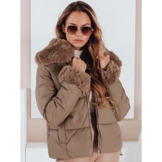 Sieviešu brūna īsa jaka ar kažokādu Flora Sieviešu jakas