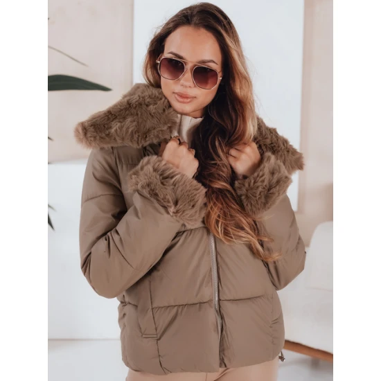 Sieviešu brūna īsa jaka ar kažokādu Flora Sieviešu jakas