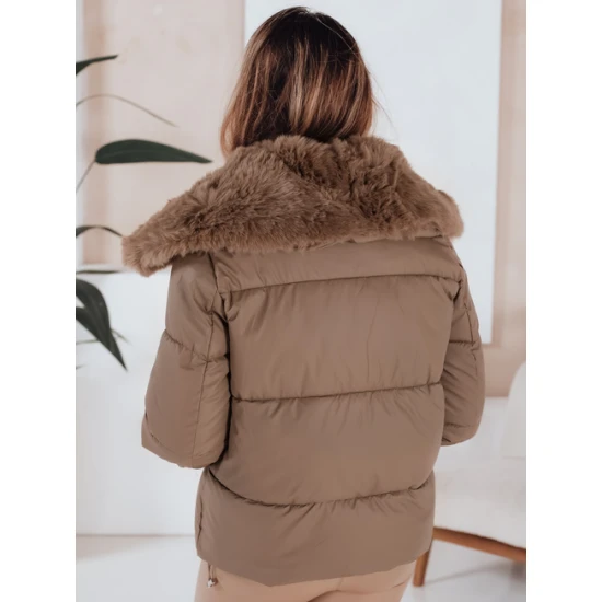 Sieviešu brūna īsa jaka ar kažokādu Flora Sieviešu jakas