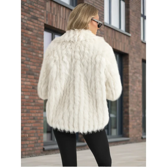 Sieviešu balta kažokādas jaka Moda Sieviešu jakas