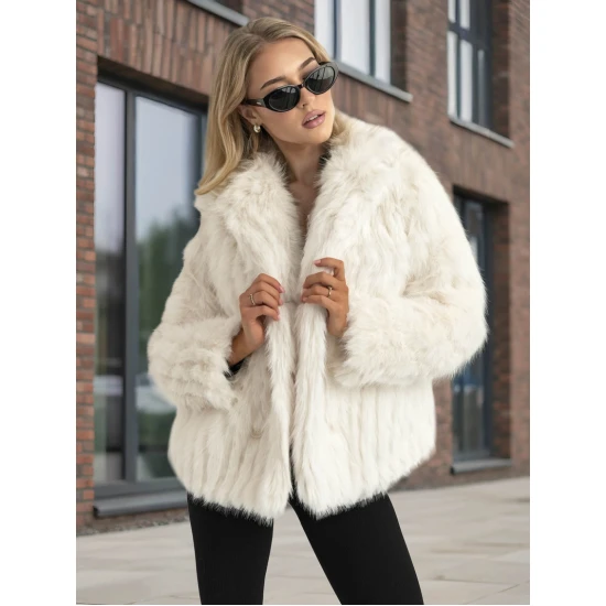Sieviešu balta kažokādas jaka Moda Sieviešu jakas