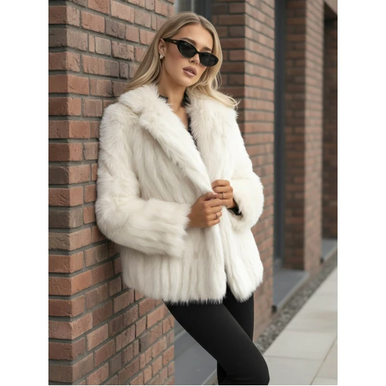 Sieviešu balta kažokādas jaka Moda Sieviešu jakas