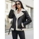 Sieviešu melna ādas jaka ar baltu kažokādu Elen JS/11Z8177