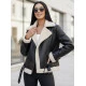 Sieviešu melna ādas jaka ar baltu kažokādu Elen JS/11Z8177