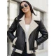 Sieviešu melna ādas jaka ar baltu kažokādu Elen JS/11Z8177
