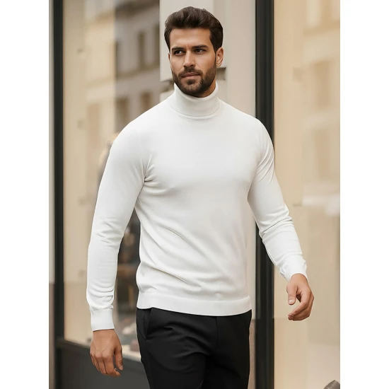 Vīriešu balts džemperis ar augstu apkakli Lenox Džemperi