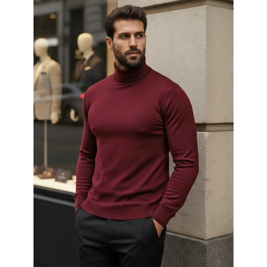Vīriešu bordo krāsas džemperis ar augstu apkakli Lenox Džemperi