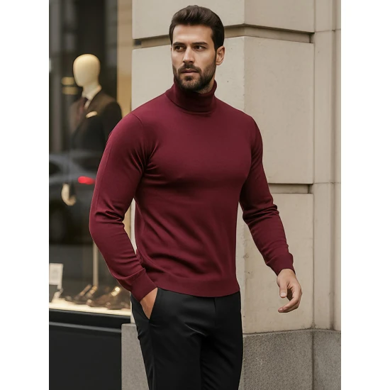 Vīriešu bordo krāsas džemperis ar augstu apkakli Lenox Džemperi