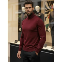 Vīriešu bordo krāsas džemperis ar augstu apkakli Lenox