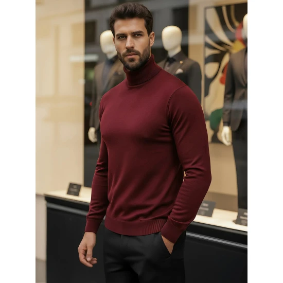 Vīriešu bordo krāsas džemperis ar augstu apkakli Lenox Džemperi