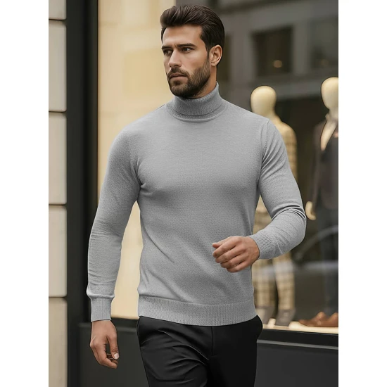 Vīriešu pelēks džemperis ar augstu apkakli Lenox Džemperi