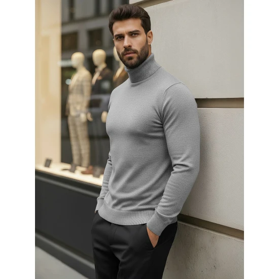 Vīriešu pelēks džemperis ar augstu apkakli Lenox Džemperi