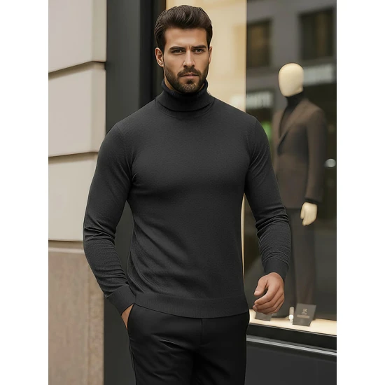 Vīriešu tumši pelēks džemperis ar augstu apkakli Lenox Džemperi