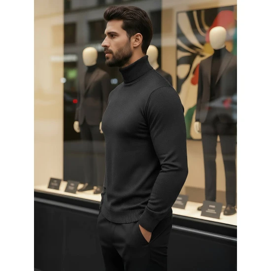 Vīriešu tumši pelēks džemperis ar augstu apkakli Lenox Džemperi