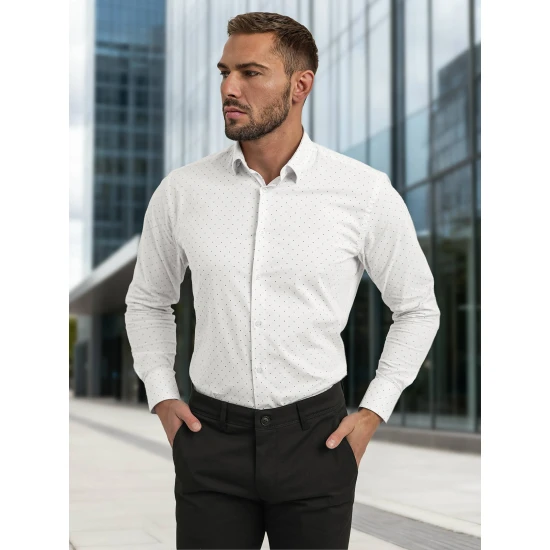 Vīriešu balts polka dot krekls Royal Krekli