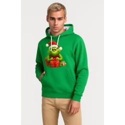 Zaļš džemperis ar kapuci Grinčs ar dāvanām