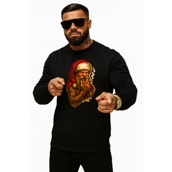 Melns džemperis Santa Claus ar cigāru