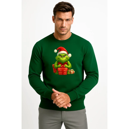 Tumši zaļš Grinča džemperis ar dāvanām
