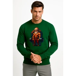 Tumši zaļš džemperis ar kapuci sportisks Santa Claus