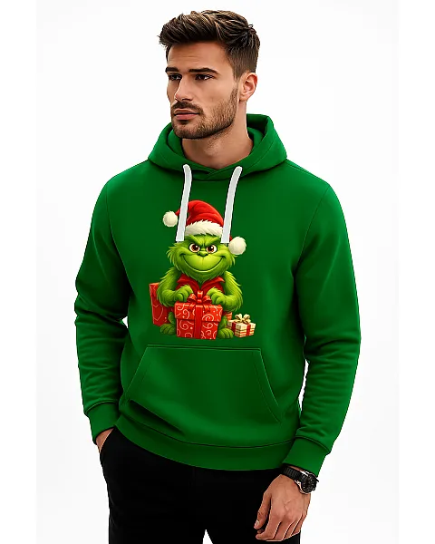 Tumši zaļš džemperis ar kapuci Grinčs ar dāvanām
