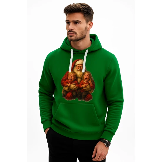 Tumši zaļš džemperis ar kapuci Santa Claus ar bērniem