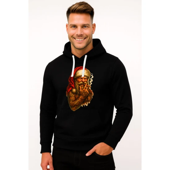 Melns džemperis ar kapuci Santa Claus ar cigāru