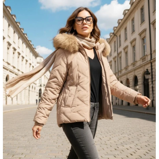 Sieviešu brūna ziemas jaka ar kapuci Levi Sieviešu jakas