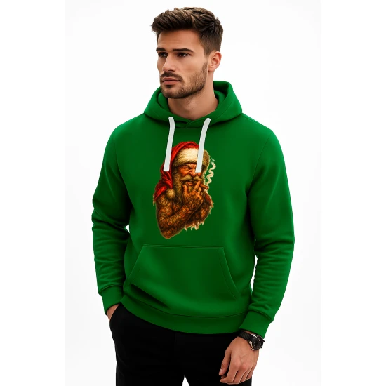 Tumši zaļš džemperis ar kapuci Santa Claus ar cigāru