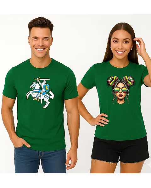 Dark Green T-Shirt Set: Vytis and Lietuvaitė