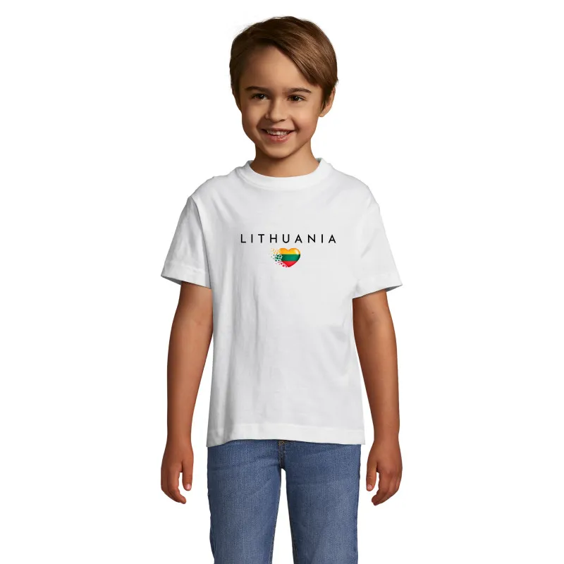 Bērnu balts T-krekls „Lithuania“ (melns)