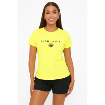 Sieviešu dzeltens T-krekls „Lithuania“ (melns)
