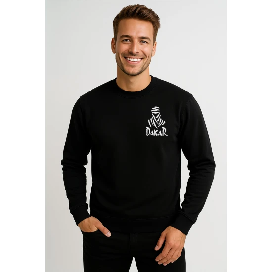 Vīriešu melns džemperis ar kapuci Dakar (balts)