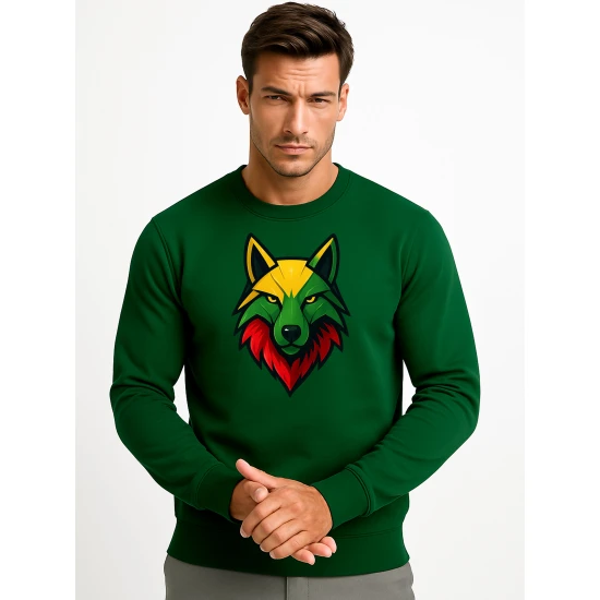 Vīriešu tumši zaļš džemperis bez kapuces „Vilks“ Džemperi ar kapuci