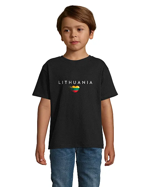 Bērnu melnā T-krekls „Lietuva“ (balts)