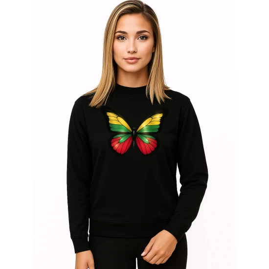 Sieviešu melns džemperis bez kapuces Drugelis LT Džemperi ar uzrakstiem