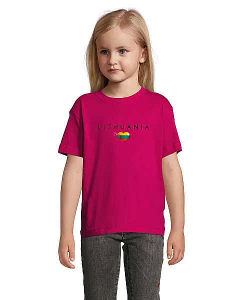 Bērnu rozā T-krekls „Lithuania“ (melns)